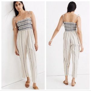 Madewell Pinstripe Smocked Linen Jumpsuit NWT